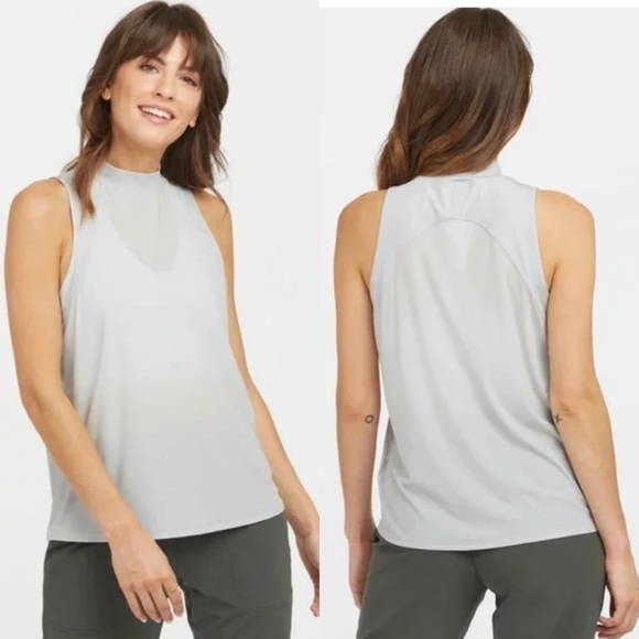 NWT Spanx Go Lightly Mock Neck Ribbed Tank Top in Cloud Grey - Picture 3 of 7